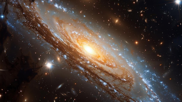 Edge View of a Luminous Spiral Galaxy The edge of a spiral galaxy captured in stunning detail highlighting the brilliant light from billions of stars and the beauty of space