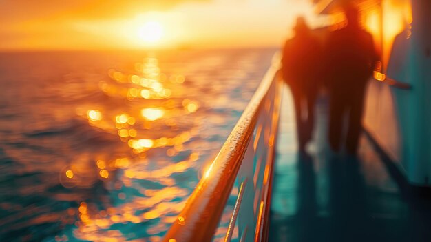 Photo the edge of the yacht the sea and a blurry sunset sea travel concept