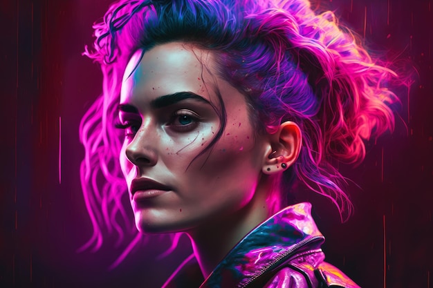 Edgy neon portrait of a young professional woman