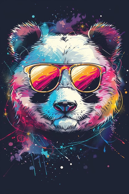 Photo an edgy panda bursts with cosmic energy flaunting neontinted