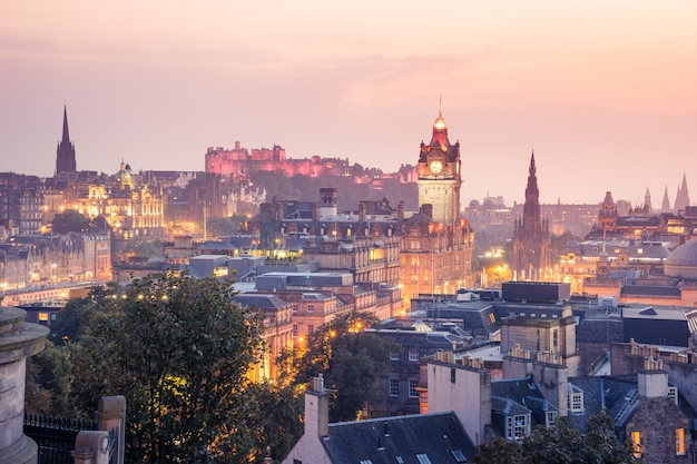 Edinburgh city from Calton Hill at night, Scotland, UK