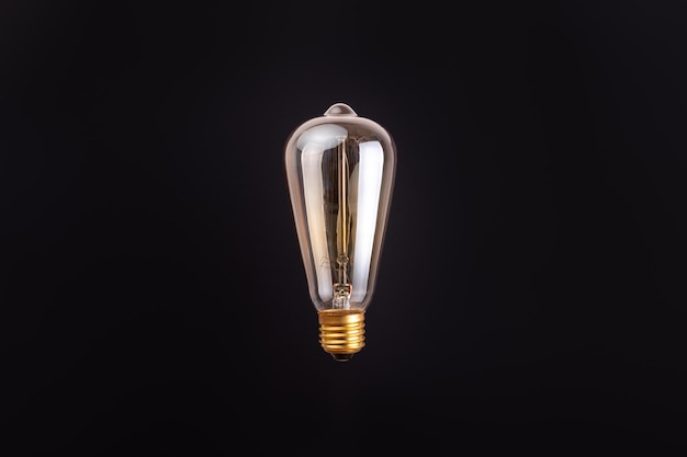 Edison lamp on an black background Levitation with copyspace Concept ecology save planet earth