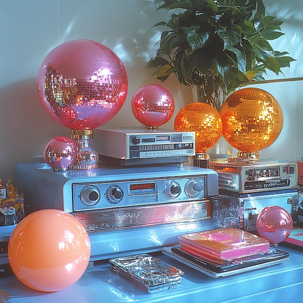 Photo an editorial still life of retro disco paraphernalia shot on kodak film