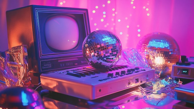 Photo an editorial still life of retro disco paraphernalia shot on kodak film