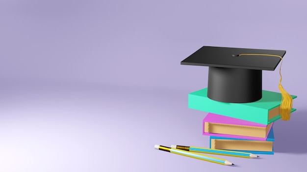 Education concept. 3d of hat on books on white background. Modern flat design isometric concept of Education. Back to school.