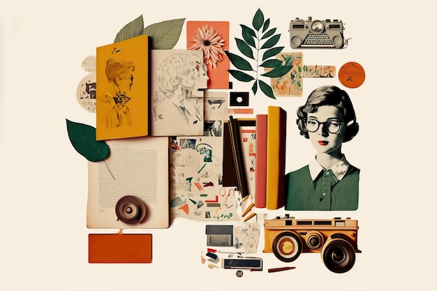 Education concept on white background art collage Generative AI illustration