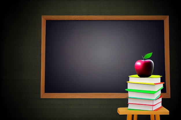 Education concept with blank black chalkboard stand for announcement with apple Generative Ai