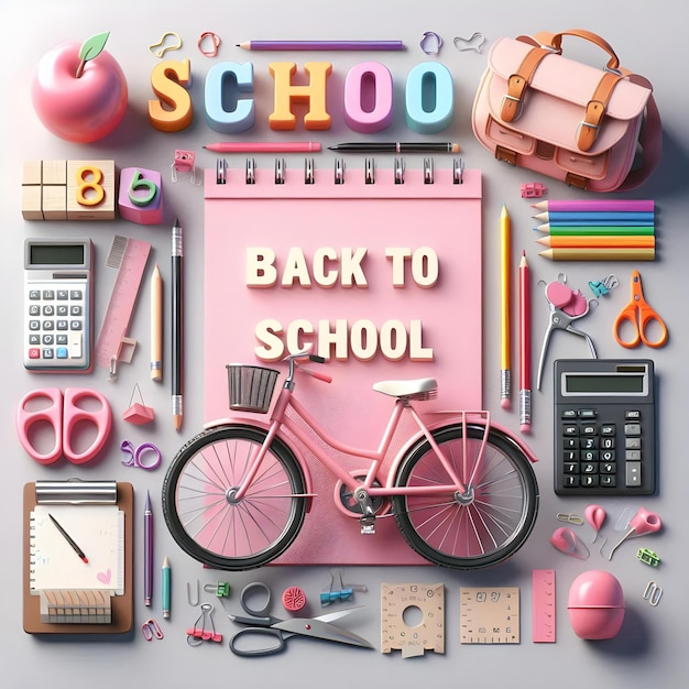 Educational 3D School Supplies and Bicycle Model