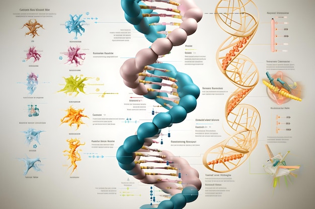 Educational Diagram Detailing DNA Structure and Replication Process in Medical Context