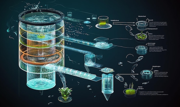 An educational image of a water filter with detailed view