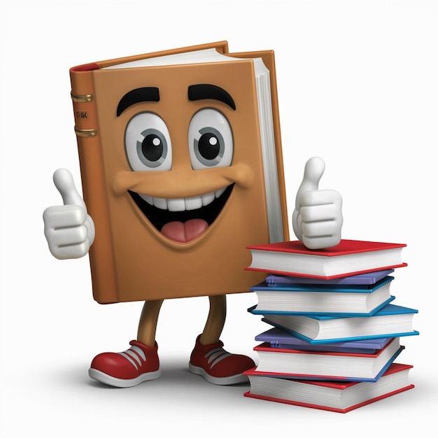 Educational mascot Cheerful book character with expressive eyes and hands