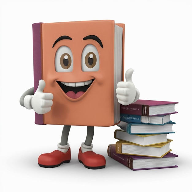 Educational mascot Cheerful book character with expressive eyes and hands