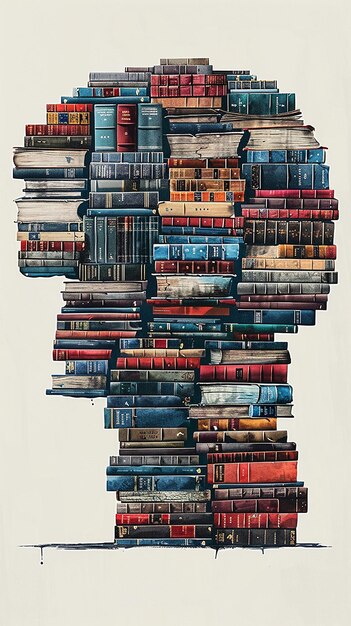 Photo educational poster brain shaped from books