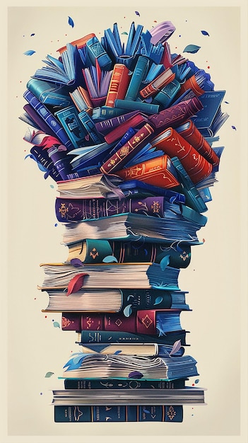 Photo educational poster brain shaped from books