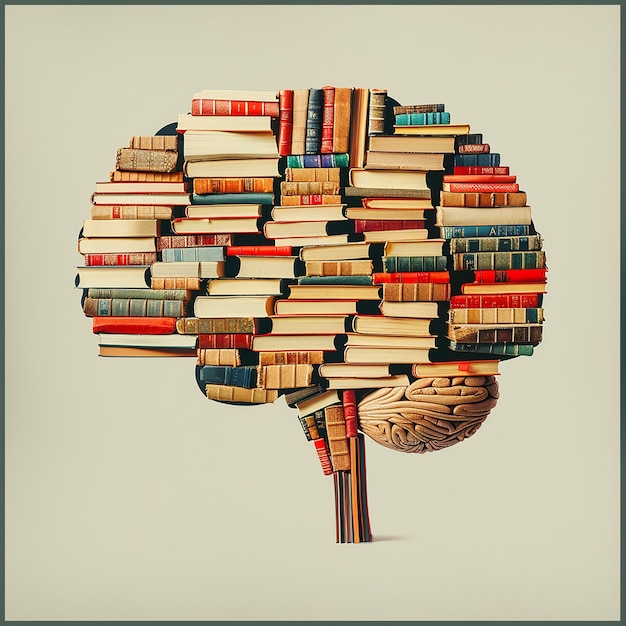 Photo educational poster brain shaped from books