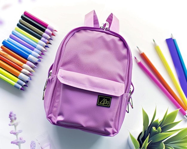 Educational themes setup lavender backpack ample space for text