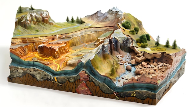 Photo educational visual aid illustrating rock cycle showing process of sedimentation compaction