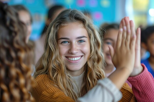 A educator and student exchanging high fives Generative Ai