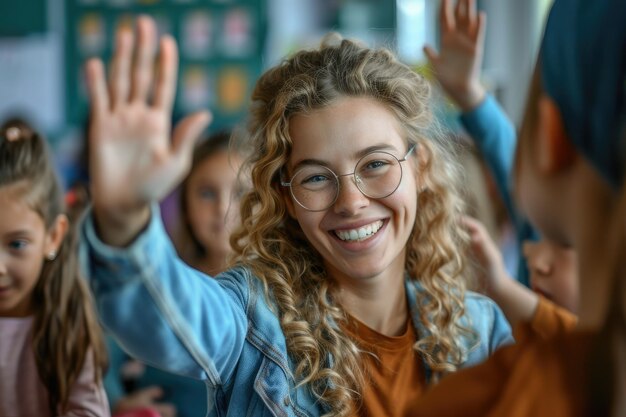 A educator and student exchanging high fives Generative Ai