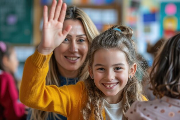 A educator and student exchanging high fives Generative Ai