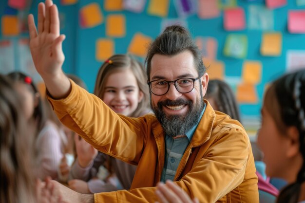 A educator and student exchanging high fives Generative Ai