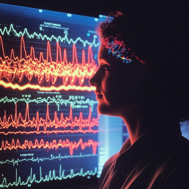 Photo eeg readout displaying brain wave patterns and abnormalities