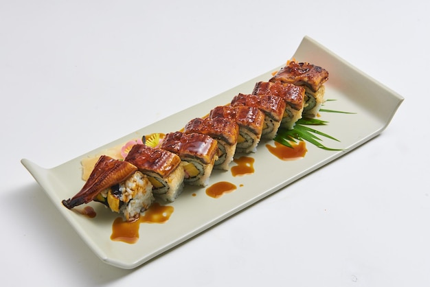 Eel rice ball with sauce served on a plate Popular Japanese dishes