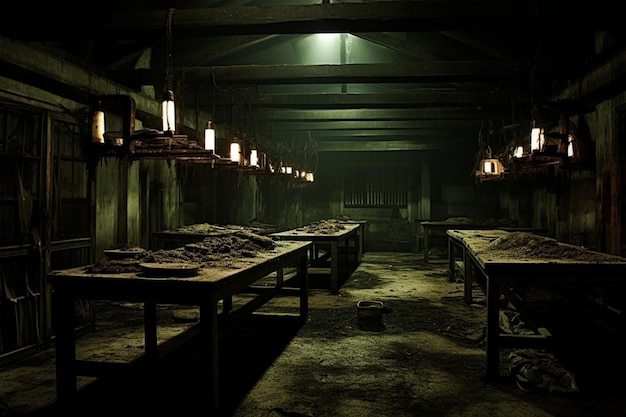 Eerie abandoned morgue with rusty tables and flick Scary photos523jpg