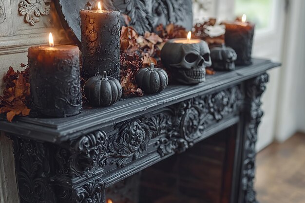 Photo eerie elegance gothic halloween living room with spooky accents