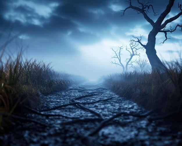 Photo eerie foggy night mysterious and dark halloween atmosphere spooky photos of gloomy fog creepy