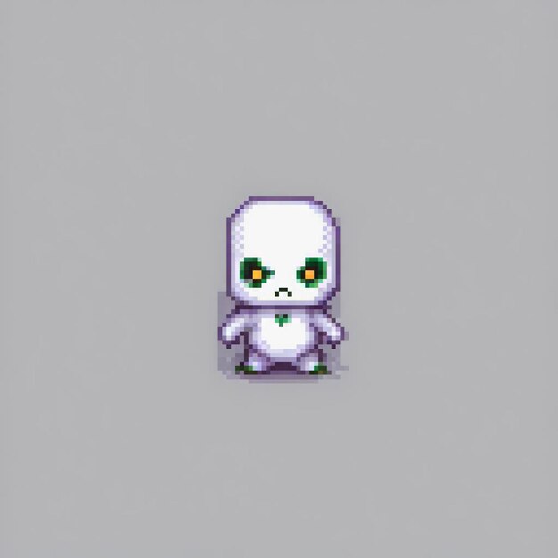 Photo eerie greeneyed ghost in pixel art perfect for spooky themes