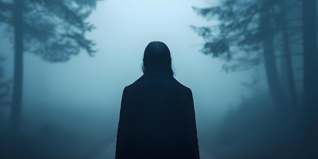 Photo the eerie presence of a werewolf silhouette in a misty forest evoking primal fear concept horror photography werewolf silhouette misty forest primal fear eerie atmosphere