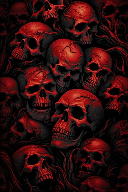 Eerie Red Skulls in the Darkness