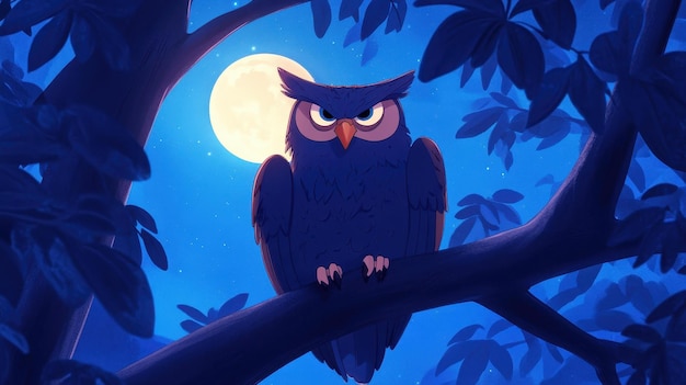 Photo an eerie scene features an angry owl silhouetted against the moonlight