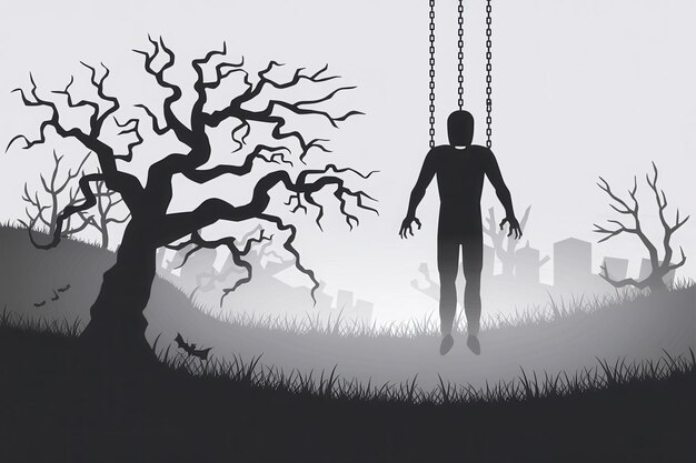 Photo eerie silhouette hanging figure dark graveyard dark halloween illustration horror themes