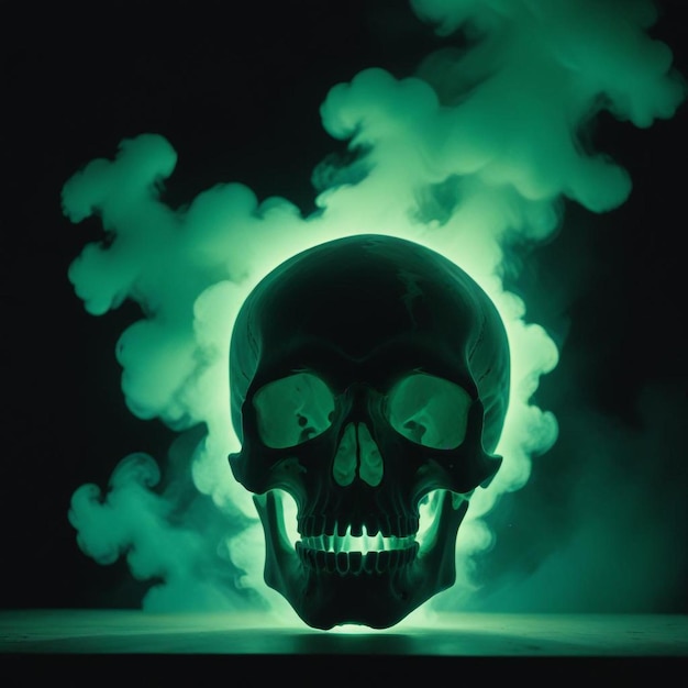 Photo eerie skull engulfed in swirling smoke with dark and mysterious atmosphere