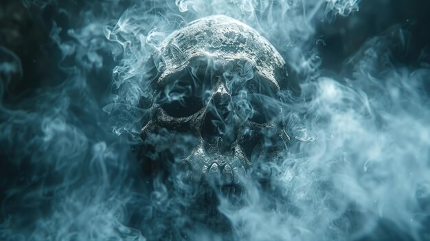 Photo eerie skull in smoke