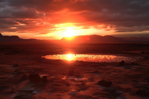 Eerie sunset over desolate nuclear test area created with generative ai