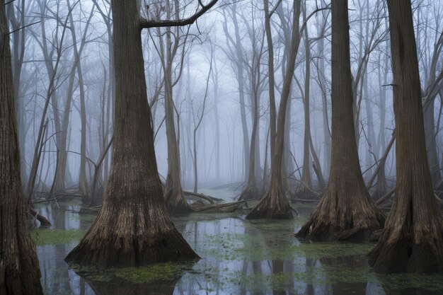 Photo eerie swamp foggy morning generate ai