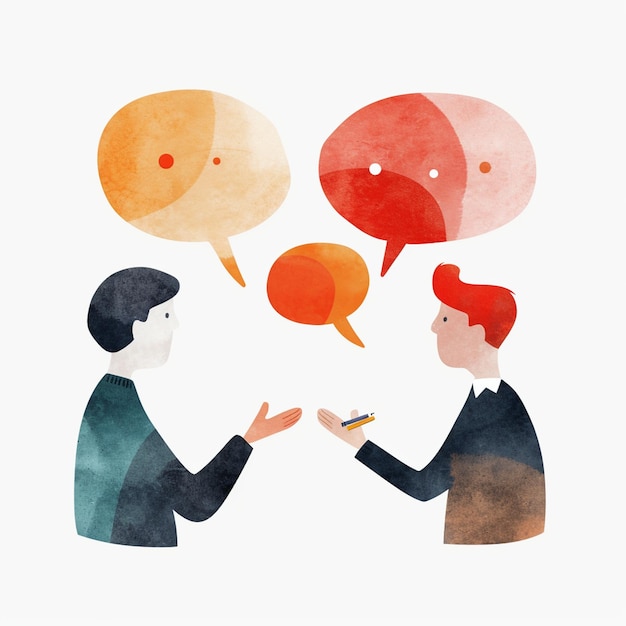 Photo effective communication is essential in any work environment as illustrated by two individuals engaged in discussion exchanging ideas and thoughts their animated expressions and colorful speech bub