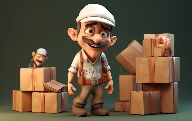 Efficient Delivery 3D Package Parcel Delivery Man