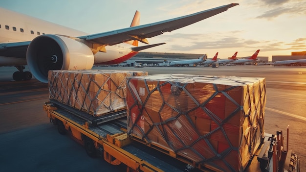 Photo efficient loading of air cargo containers onto modern freighter jets at the airport