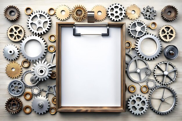 Efficient Process Management Checklist and Gear Border Frame for Operations with Ample Copy Space