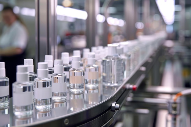 Photo efficient production line for bottling cosmetic products in a standard factory setting