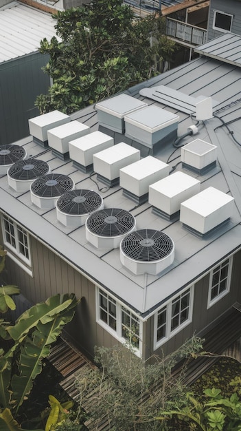 Photo efficient ventilation system on the roof of the house r conditioner fans ventilation system on the