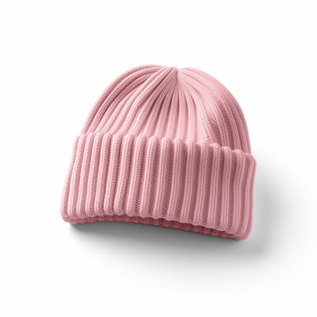 Photo effortlessly chic soft pink ribbed beanie hat floating product shot on white background