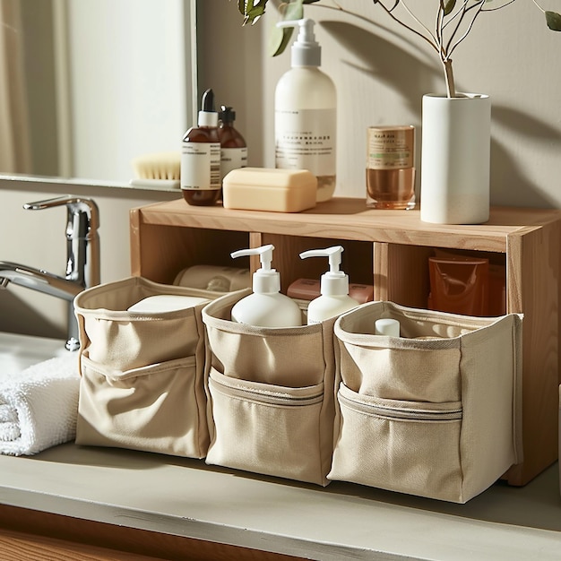 Photo effortlessly organized travel with a natural soft light toiletry organizer