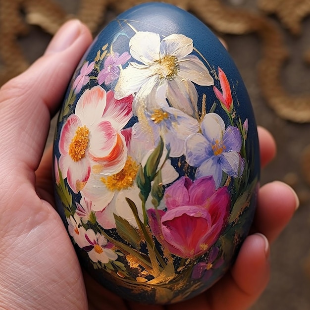 Egg adorned with vibrant delicate flowers showcasing nature39s artistry on a small canvas