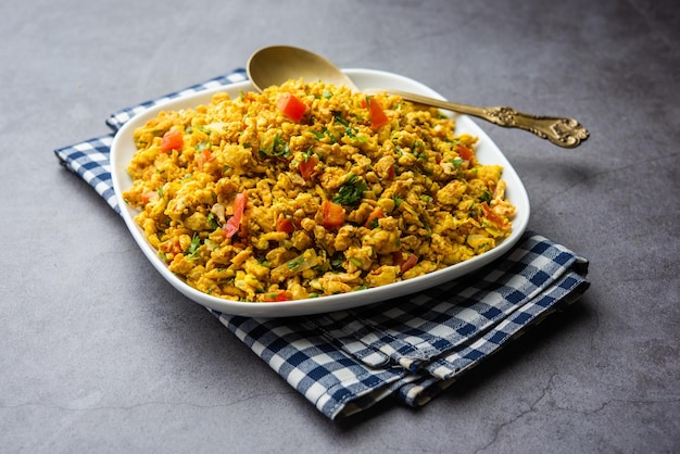 Egg bhurji also known as Masala Anda Bhurji is a scrambled eggs dish which is a popular Indian str