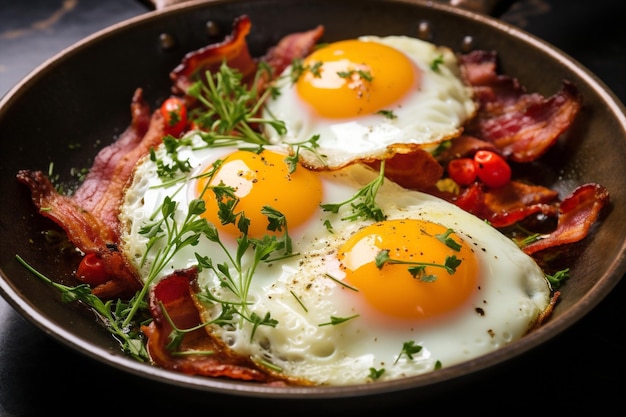 Egg cooked lunch meat plate breakfast meal bread fried bacon